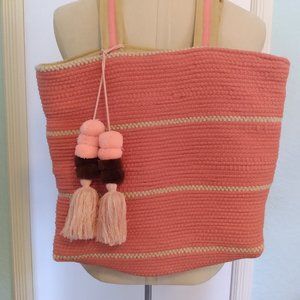 Beach Tote Bag Woven with Tassels